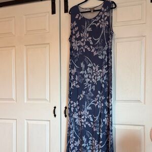 Chico's Navy Floral Scoop Neck Maxi Dress
